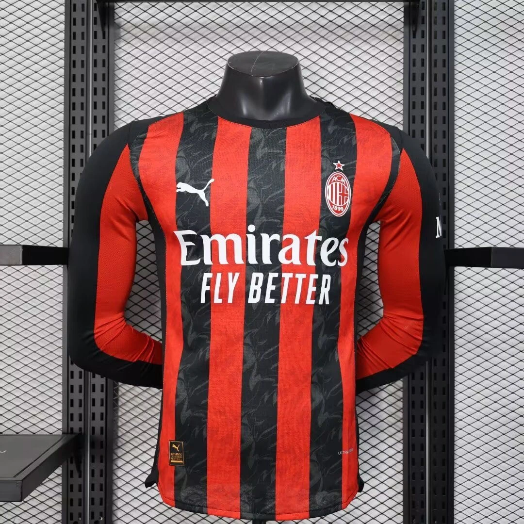 AC Milan Soccer Jersey Home Long Sleeve Shirt 2025/26 - U-jersey