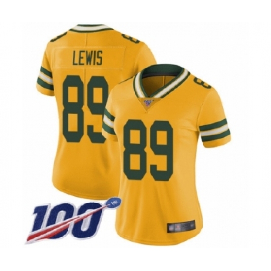Women's Green Bay Packers #89 Marcedes Lewis Limited Gold Rush Vapor Untouchable 100th Season Football Jersey - Ujersey