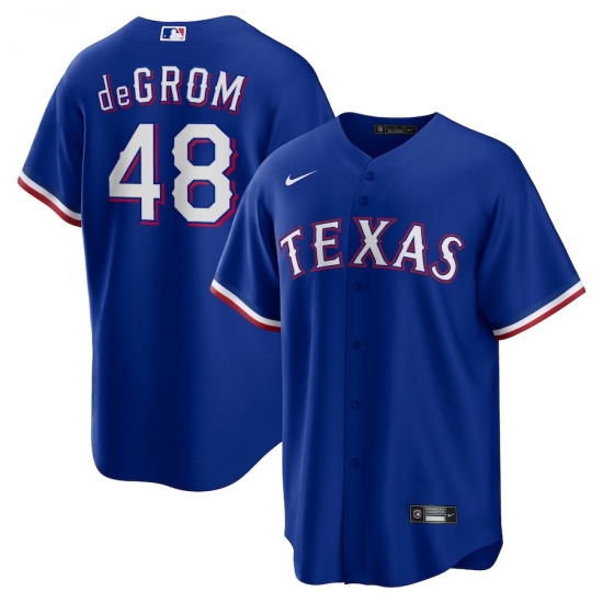 Men's Texas Rangers #48 Jacob deGrom Nike Royal Away Replica Player Jersey - Ujersey