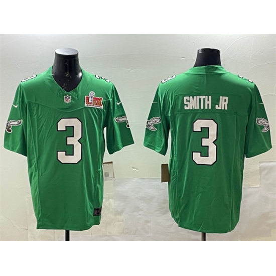 Men's Philadelphia Eagles #3 Nolan Smith Jr. Green 2025 Super Bowl LIX F.U.S.E. Throwback Vapor Untouchable Limited Stitched Football Jersey - Ujersey