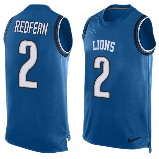 Men's Nike Detroit Lions #2 Kasey Redfern Limited Blue Player Name & Number Tank Top NFL Jersey - Ujersey