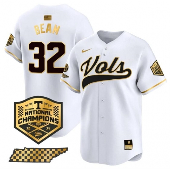 Men's Tennessee Volunteers #32 Drew Beam White Gold 2024 Champions Vapor Limited Stitched Jersey - Ujersey