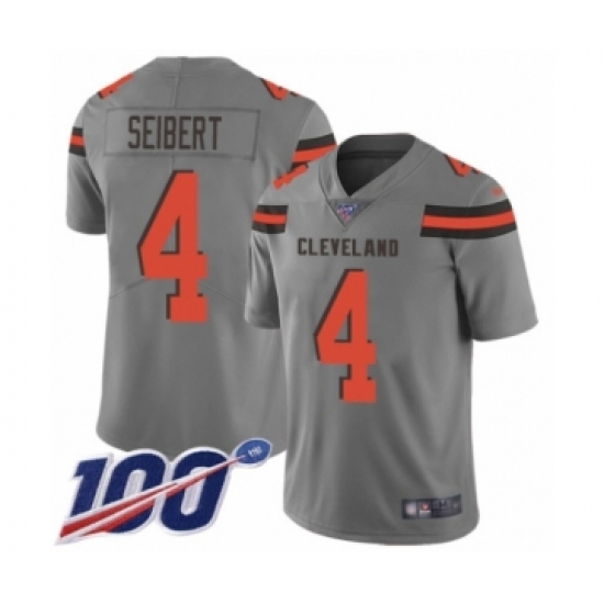Men's Cleveland Browns #4 Austin Seibert Limited Gray Inverted Legend 100th Season Football Jersey - Ujersey