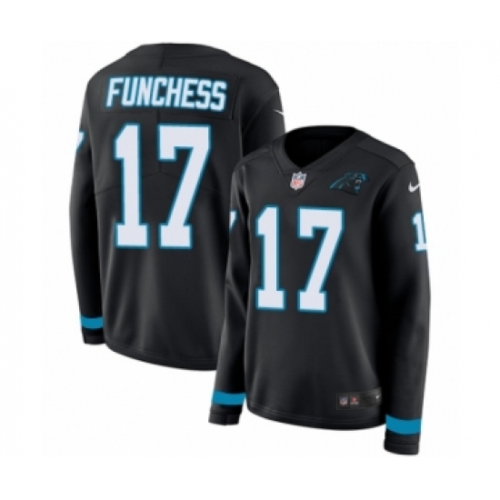 Women's Nike Carolina Panthers #17 Devin Funchess Limited Black Therma Long Sleeve NFL Jersey - Ujersey