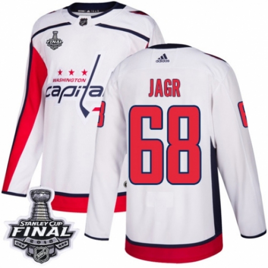 Men's Adidas Washington Capitals #68 Jaromir Jagr Authentic White Away 2018 Stanley Cup Final NHL Jersey - Ujersey