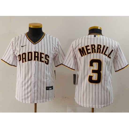 Youth San Diego Padres #3 Jackson Merrill White 2023 Cool Base Stitched Jersey - Ujersey