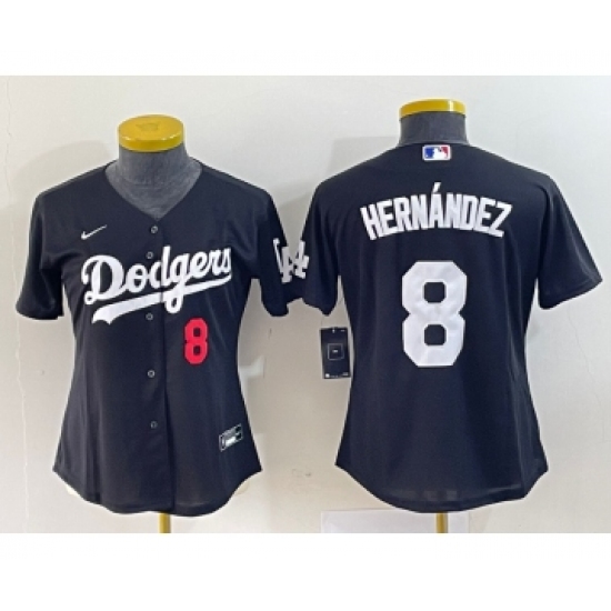 Women's  Nike Los Angeles Dodgers #8 Kike Hernandez Number Black Stitched Cool Base Jersey - Ujersey