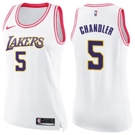 Women's Nike Los Angeles Lakers #5 Tyson Chandler Swingman White Pink Fashion NBA Jersey - Ujersey