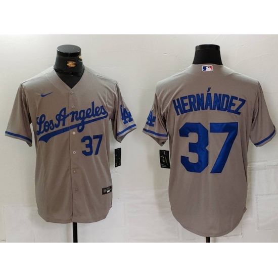 Men's Los Angeles Dodgers #37 Teoscar Hernandez Number Grey With Los Cool Base Stitched Jerseys - Ujersey
