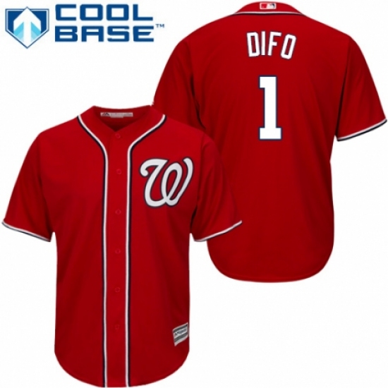 Youth Majestic Washington Nationals #1 Wilmer Difo Authentic Red Alternate 1 Cool Base MLB Jersey - Ujersey