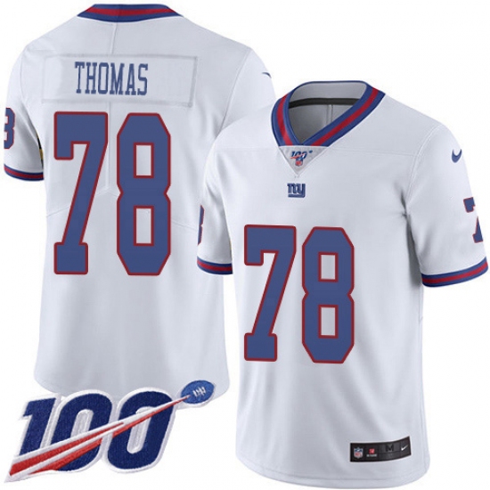 Men's New York Giants #78 Andrew Thomas White Stitched NFL Limited Rush 100th Season Jersey - Ujersey