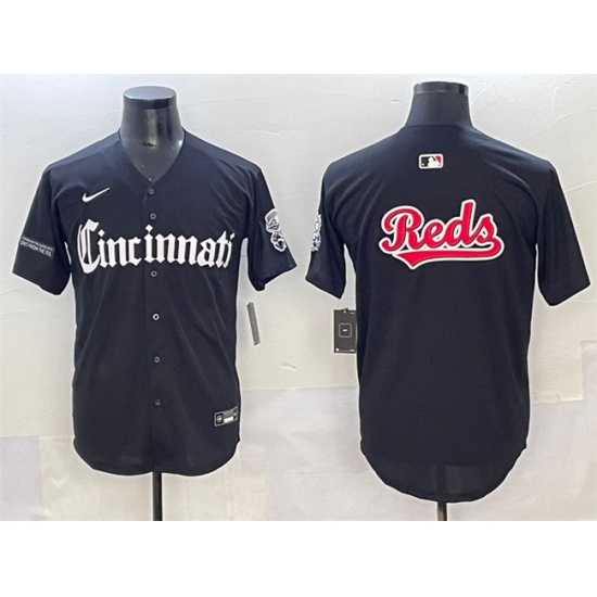 Men's Cincinnati Reds Team Big Logo Black 'Gothic Queen City Edition' Vapor Premier Limited Stitched Baseball Jersey - Ujersey