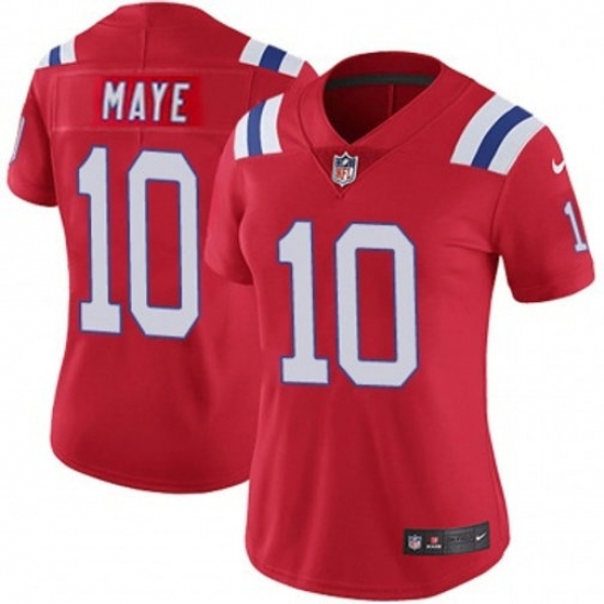 Women New England Patriots #10 Drake Maye Red 2024 Draft F U S E Vapor Limited Stitched Football Jersey - Ujersey