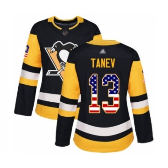 Women's Pittsburgh Penguins #13 Brandon Tanev Authentic Black USA Flag Fashion Hockey Jersey - Ujersey