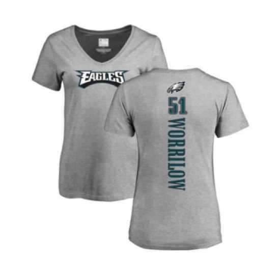 Women's Philadelphia Eagles #51 Paul Worrilow Ash Backer V-Neck T-Shirt - Ujersey