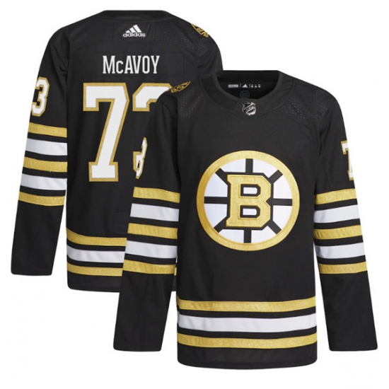 Men's Boston Bruins #73 Charlie McAvoy Black 100th Anniversary Stitched Jersey - Ujersey