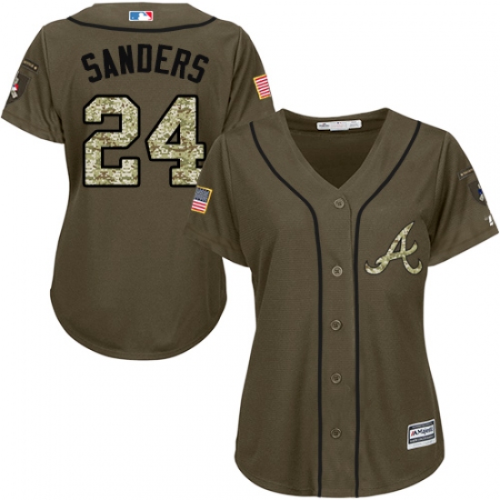 Women's Majestic Atlanta Braves #24 Deion Sanders Replica Green Salute to Service MLB Jersey - Ujersey
