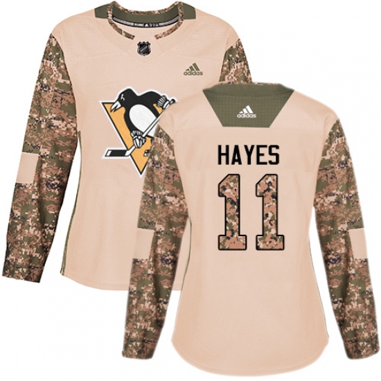 Women's Adidas Pittsburgh Penguins #11 Jimmy Hayes Authentic Camo Veterans Day Practice NHL Jersey - Ujersey