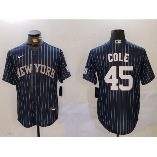 Men's New York Yankees #45 Gerrit Cole Navy Pinstripe Fashion Cool Base Jersey - Ujersey