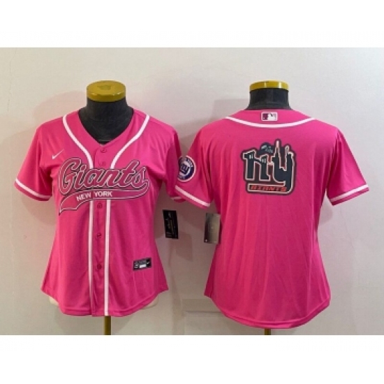 Women's New York Giants Pink Team Big Logo With Patch Cool Base Stitched Baseball Jersey - Ujersey