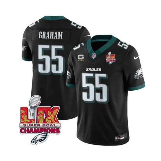 Men's Philadelphia Eagles #55 Brandon Graham Black 2025 Eagles Logo Super Bowl LIX And 4-Star C New F.U.S.E. Vapor Limited Football Stitched Jersey - Ujersey