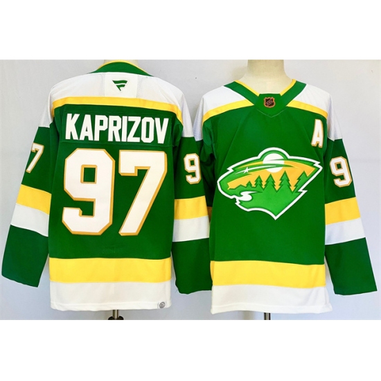 Men's Minnesota Wild #97 Kirill Kaprizov Green 2024-25 Alternate With A Stitched Hockey Jersey - Ujersey