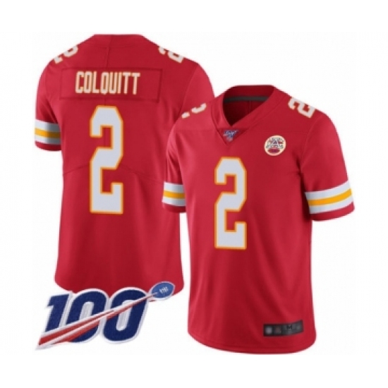 Men's Kansas City Chiefs #2 Dustin Colquitt Red Team Color Vapor Untouchable Limited Player 100th Season Football Jersey - Ujersey
