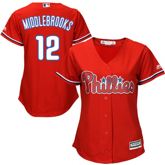 Women's Majestic Philadelphia Phillies #12 Will Middlebrooks Authentic Red Alternate Cool Base MLB Jersey - Ujersey