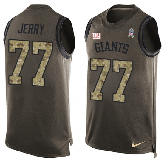 Men's Nike New York Giants #77 John Jerry Limited Green Salute to Service Tank Top NFL Jersey - Ujersey