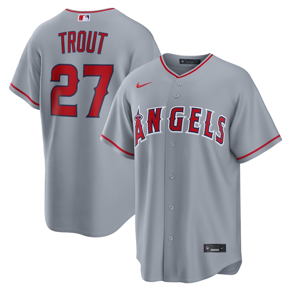 Men's Los Angeles Angels Mike Trout Nike Gray Road Replica Jersey - ujerseystore