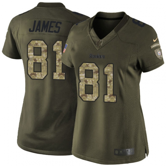 Women's Nike Pittsburgh Steelers #81 Jesse James Elite Green Salute to Service NFL Jersey - Ujersey