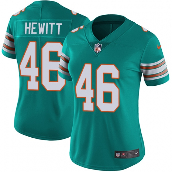 Women's Nike Miami Dolphins #46 Neville Hewitt Elite Aqua Green Alternate NFL Jersey - Ujersey