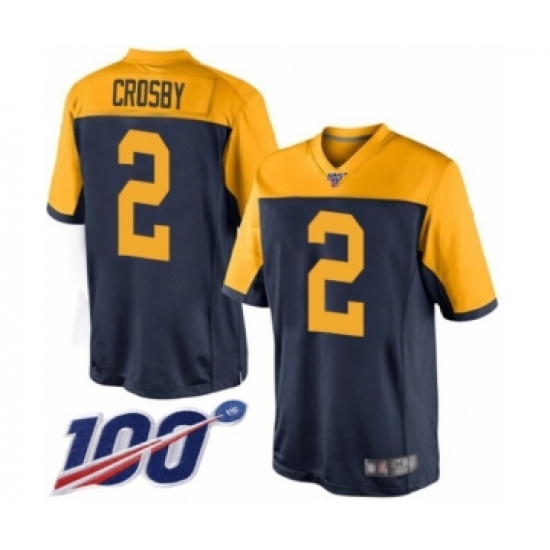 Men's Green Bay Packers #2 Mason Crosby Limited Navy Blue Alternate 100th Season Football Jersey - Ujersey