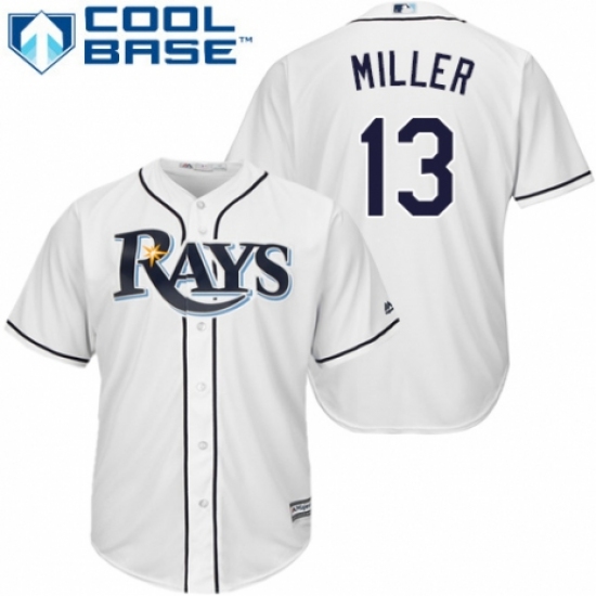 Men's Majestic Tampa Bay Rays #13 Brad Miller Replica White Home Cool Base MLB Jersey - Ujersey