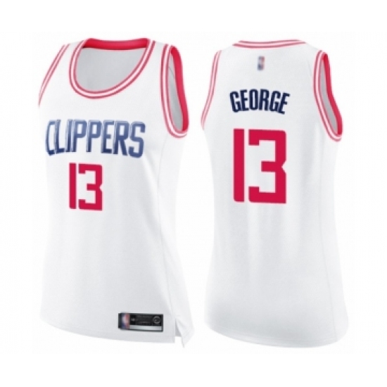 Women's Los Angeles Clippers #13 Paul George Swingman White Pink Fashion Basketball Jersey