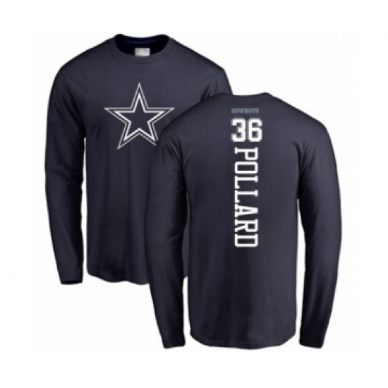 Football Dallas Cowboys #36 Tony Pollard Navy Blue Backer Long Sleeve T-Shirt - Ujersey