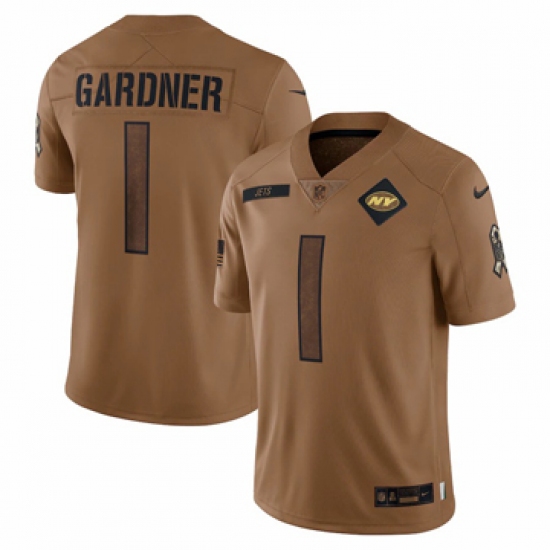 Men's New York Jets #1 Ahmad Sauce Gardner Nike Brown 2023 Salute To Service Limited Jersey - Ujersey