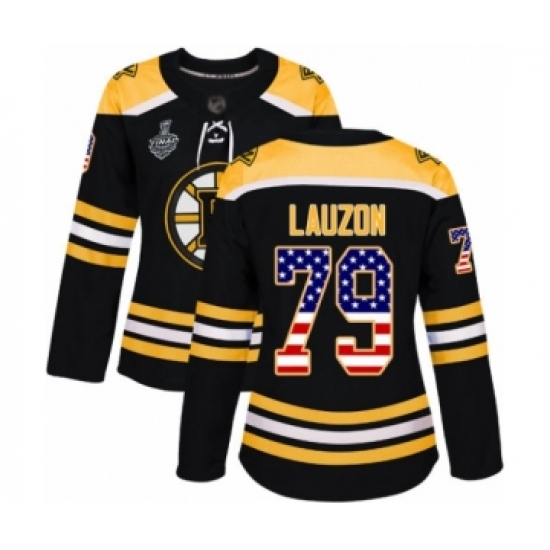 Women's Boston Bruins #79 Jeremy Lauzon Authentic Black USA Flag Fashion 2019 Stanley Cup Final Bound Hockey Jersey - Ujersey