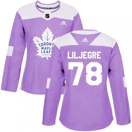 Women's Adidas Toronto Maple Leafs #78 Timothy Liljegren Authentic Purple Fights Cancer Practice NHL Jersey - Ujersey