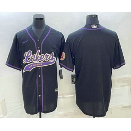 Men's Los Angeles Lakers Blank Black Cool Base Stitched Baseball Jersey - Ujersey