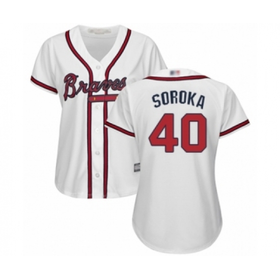 Women's Atlanta Braves #40 Mike Soroka Authentic White Home Cool Base Baseball Jersey - Ujersey