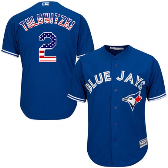 Men's Majestic Toronto Blue Jays #2 Troy Tulowitzki Replica Royal Blue USA Flag Fashion MLB Jersey - Ujersey