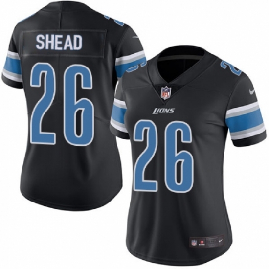 Women's Nike Detroit Lions #26 DeShawn Shead Limited Black Rush Vapor Untouchable NFL Jersey - Ujersey