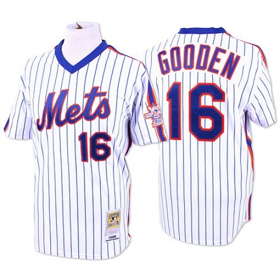 Men's Mitchell and Ness New York Mets #16 Dwight Gooden Authentic White/Blue Strip Throwback MLB Jersey - Ujersey