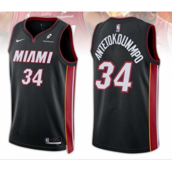 Men's Miami Heat #34 Giannis Antetokounmpo Black 2025 Icon Edition Swingman Stitched Basketball Jersey - Ujersey