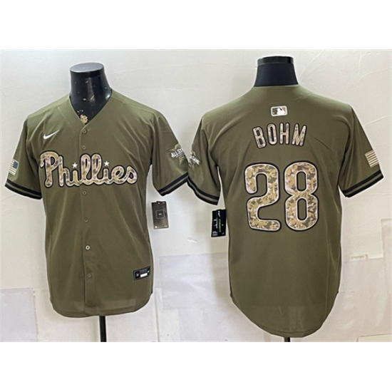 Men's Philadelphia Phillies #28 Alec Bohm Olive 2026 Armed Forces Day Stitched Baseball Jersey - Ujersey