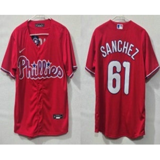 Men's Philadelphia Phillies #61 Cristopher Sanchez Red Cool Base Jersey - Ujersey
