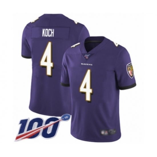 Men's Baltimore Ravens #4 Sam Koch Purple Team Color Vapor Untouchable Limited Player 100th Season Football Jersey - Ujersey