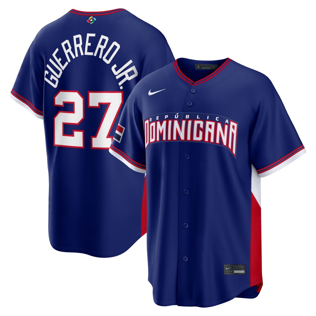 Men's Dominican Republic Baseball Vladimir Guerrero Jr. Nike Royal 2026 World Baseball Classic Road Stadium Jersey