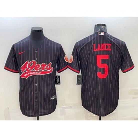 Men's San Francisco 49ers #5 Trey Lance Black With Patch Cool Base Stitched Baseball Jersey - Ujersey